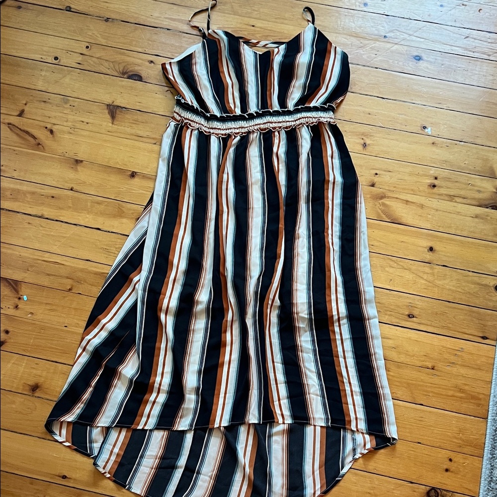 Maurices High-Low Dress with Stripes in Black, White, and Brown
